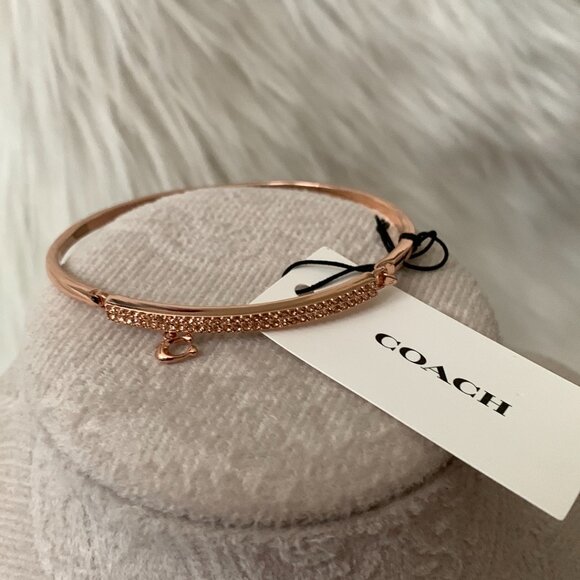 COACH Pave Bar Charm Necklace & Hinged Bangle Set in Rose Gold - Picture 8 of 8